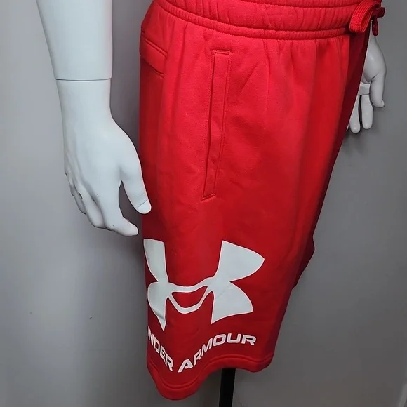 UNDER ARMOUR SWEAT SHORTS, THE COLOR IS BEAUTIFUL RED WOTH WHITE LOGO, LARGE (L) - Picture 2 of 12